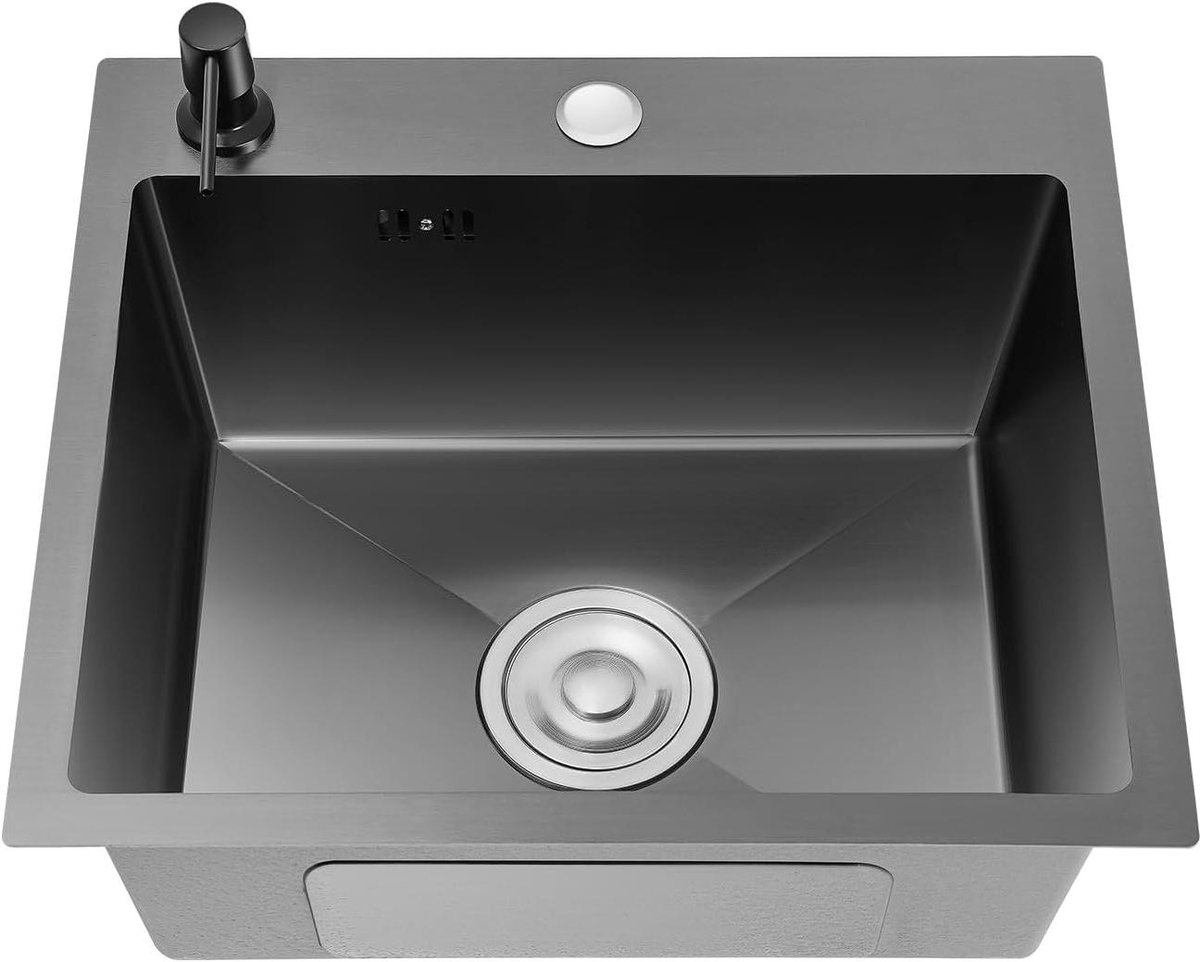Keukenspoelbak - Spoelbak RVS - Keuken Reinigen - Inclusief Zeepdispenser - 45 x 40 cm - Zwart-Grijs