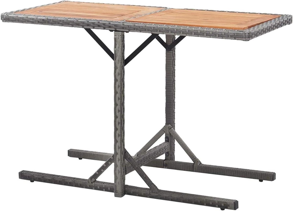 Tuintafel Rotan - Terrastafel Balkontafel - Buiten Eten - Acaciahouten Tafelblad - 110 x 53 x 72 cm - Antraciet