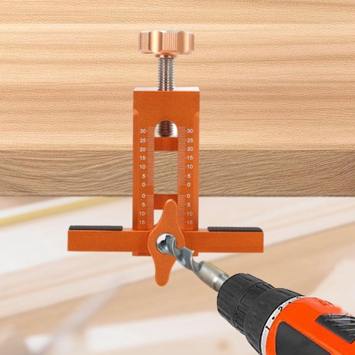 Montage-positionering Verstelbaar - Hulp voor Kastdeuren - Boorpuntenset 6/8/10 mm - Aluminiumlegering - Hoogte 110-145 mm - Eenvoudig te Bedienen - Deurenpositionering
