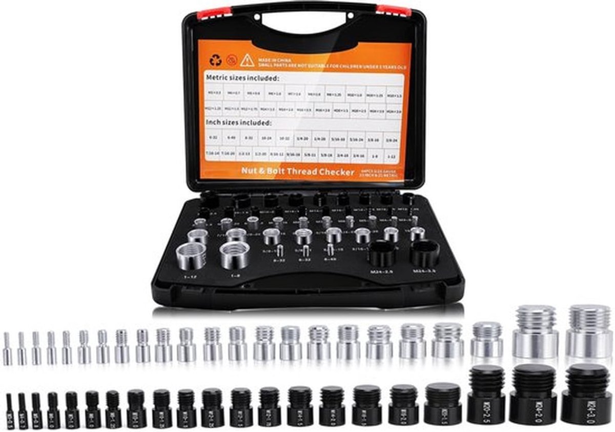 Draadcontrolebox 44PCS - Moer/Boutdraadidentificatie - Hoge Testnauwkeurigheid - Meerdere Maatopties - Innovatief Ontwerp - Comfortabele Keuze - Draadmeter