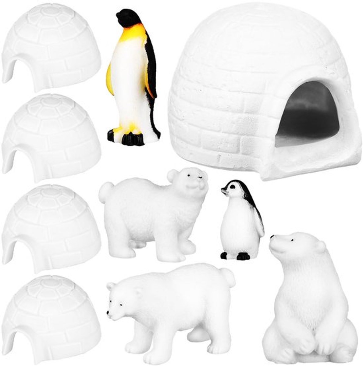 Winterdierfiguren Set - IJsbeer/Pinguïn - 4 Kleine Iglo's/1 Grote Iglo - 3 Mini-IJsberen - 1 Staand Pinguïnbeeld - Decoratie voor Woonkamer/Kantoor - Miniatuurdecoratie