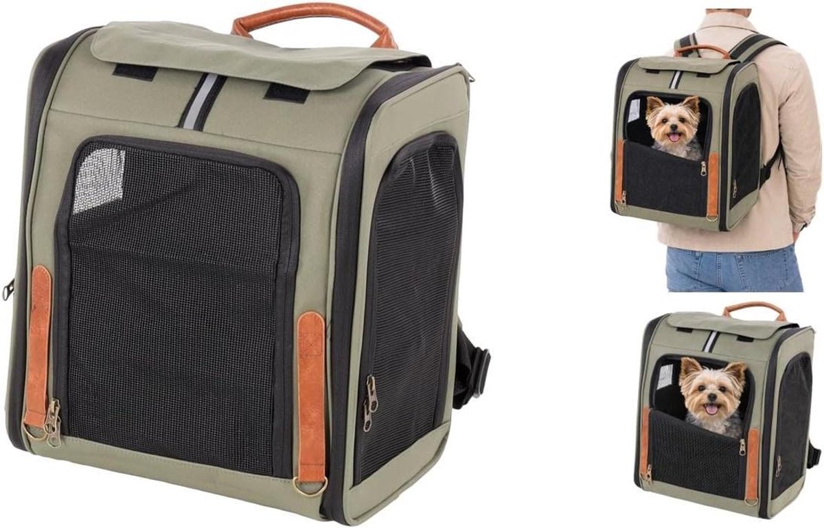 Hondenrugzak - Hondenvervoerder Tas - Reizen met Hond - Verstevigd Frame - 34x26x40cm - Groen