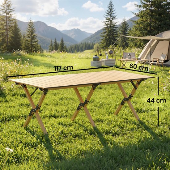 Campingtafel 117 x 60 cm - aluminium klaptafel met oprolbaar tafelblad - houtlook - waterdichte draagtas — afbeelding 2