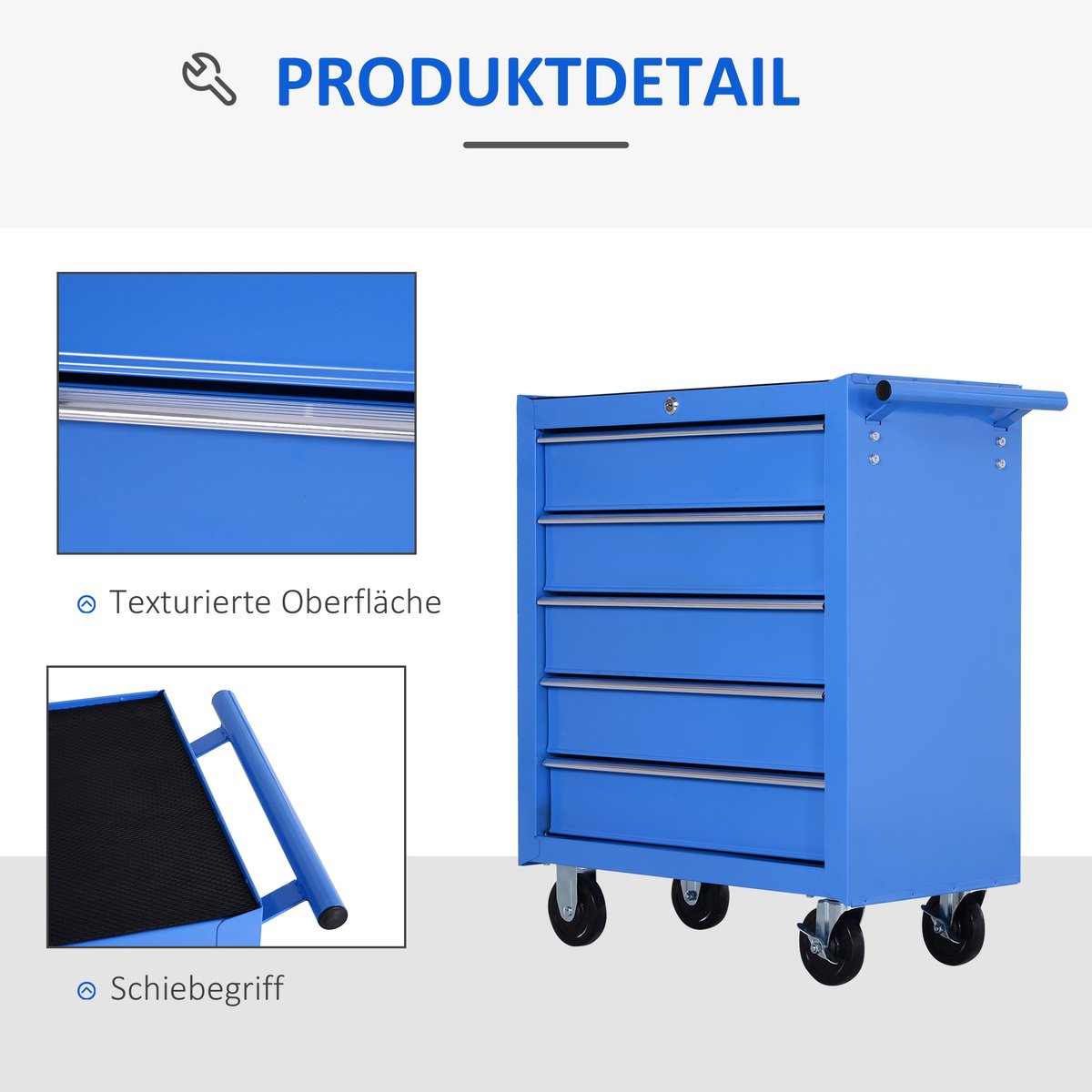 Mobiele werkplaatswagen - gereedschapswagen - rolwagen - gereedschapskist met 5 laden - blauw