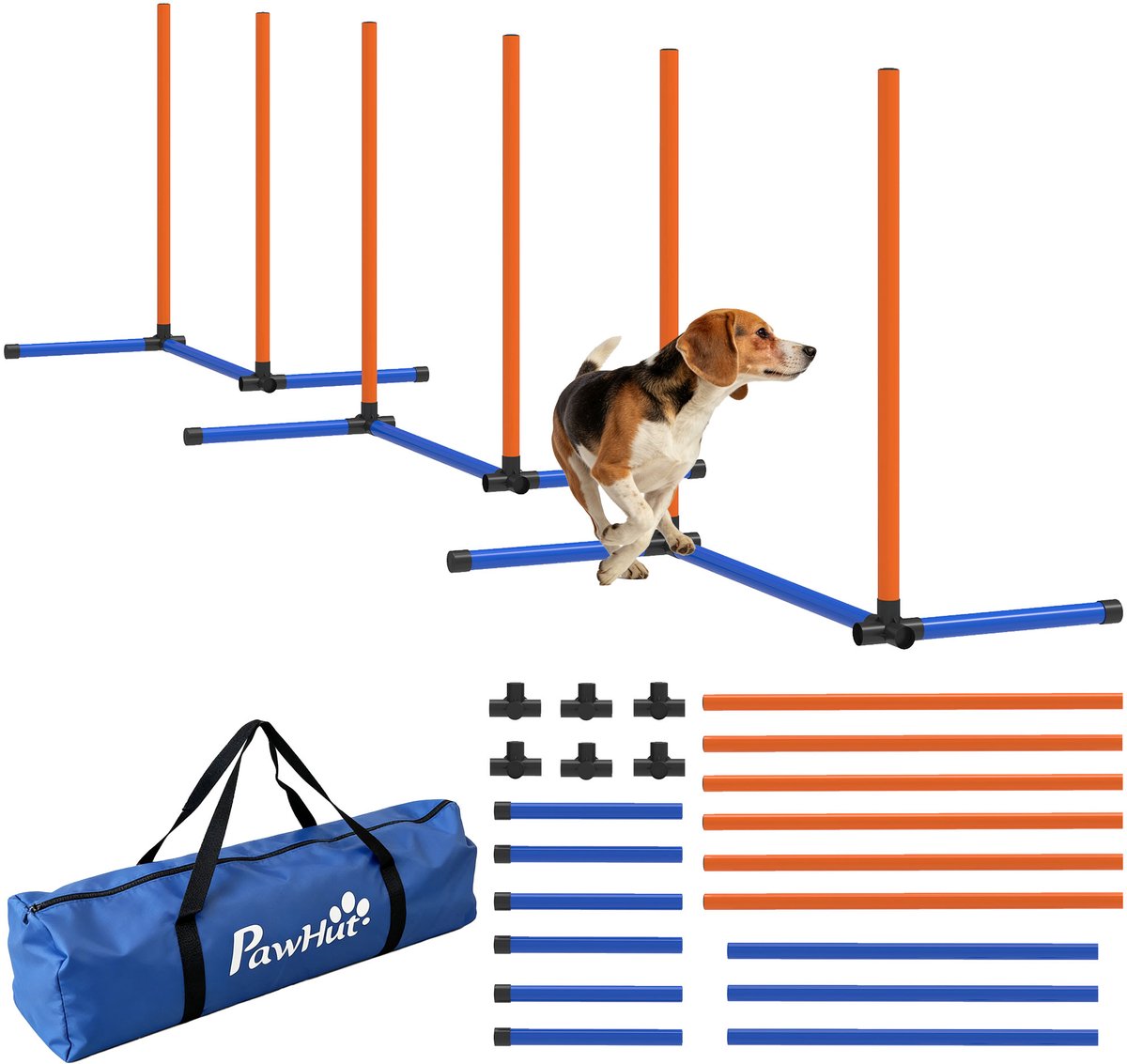 Behendigheidsset voor honden - 3 - delige behendigheidsuitrusting met slalompalen - draagtas - trainingsset voor honden van alle groottes - oranje