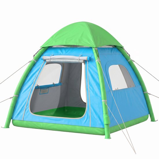 Opblaasbare tent voor 3 personen - snel op te zetten - outdoor kampeertent met luchtpomp - gaasramen en afneembaar dak. — afbeelding 5