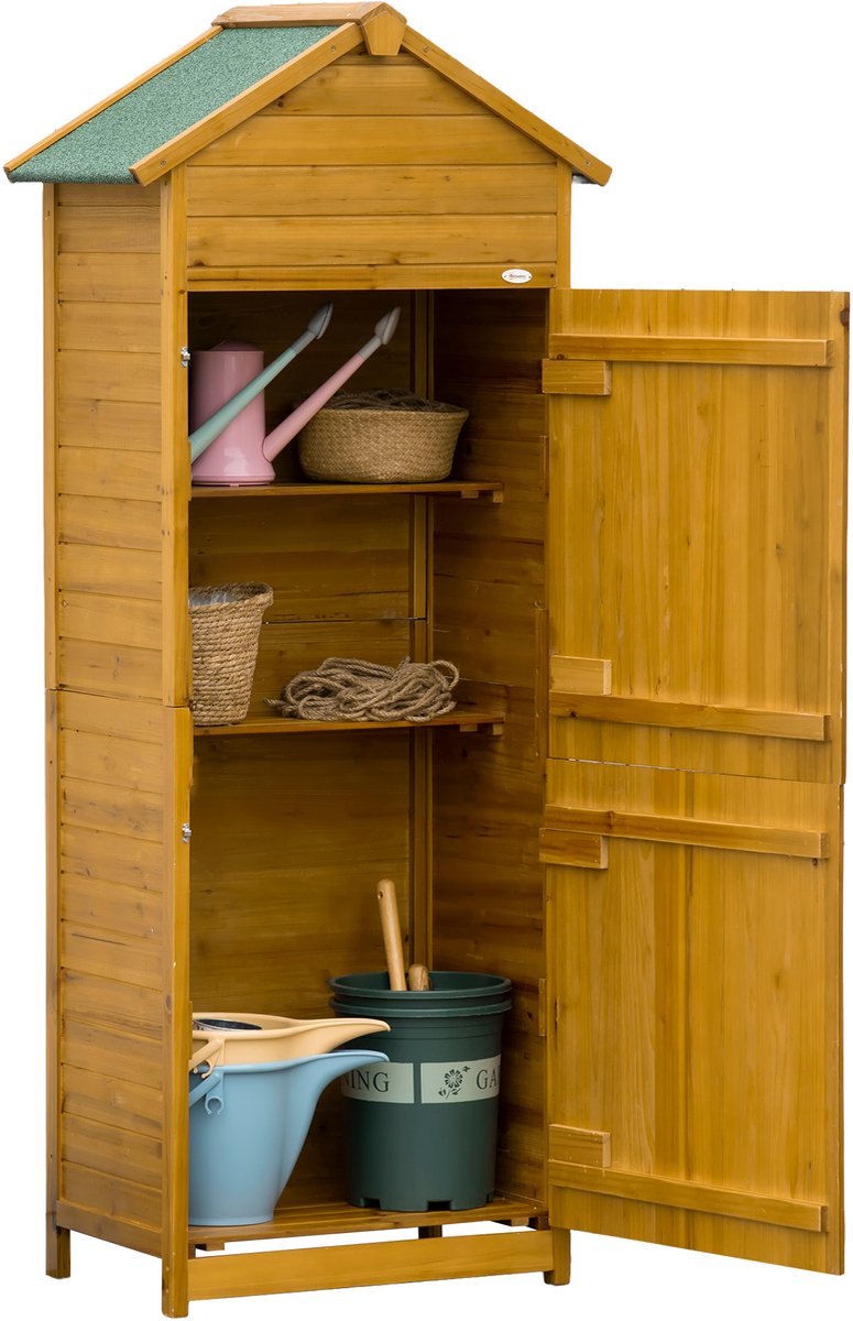 Gereedschapsschuur - tuinschuur - 2 schappen - 2 deuren - weerbestendig - natuurlijk hout - 79 x 49 x 190 cm