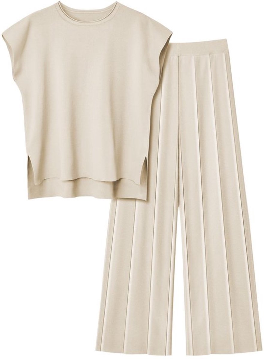 Joggingpak Dames - Tweedelige Set - Gebreide Trui/Broek - Hoge Taille/Wijde Pijpen - Zachte/Stretch Stof - Comfortabele Loungewear