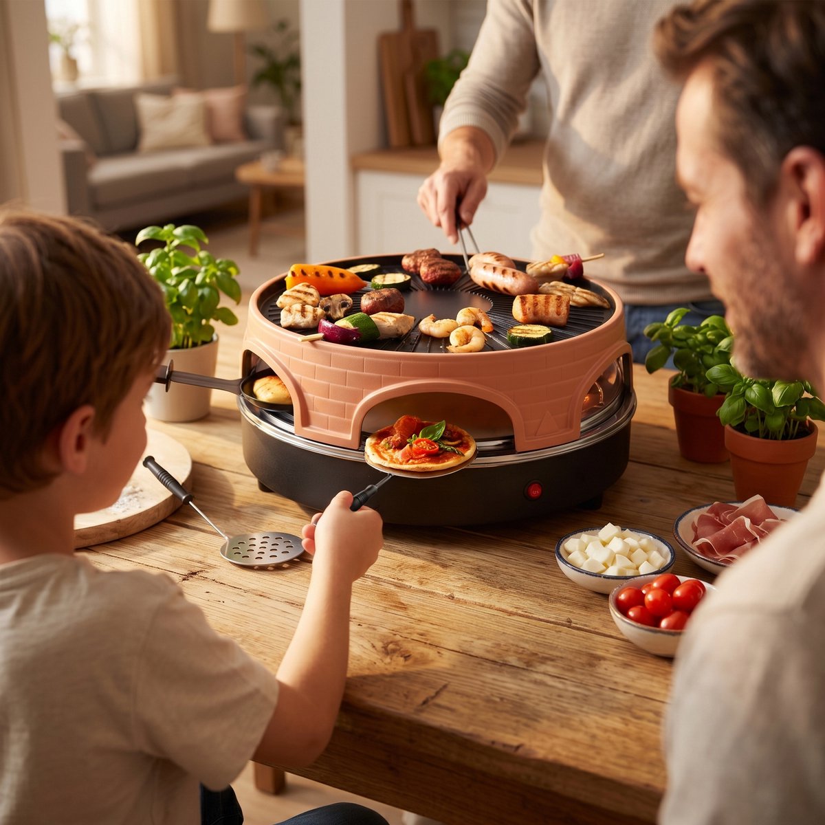 Emerio Pizzarette 3-in-1 Origineel - Zwitserse Raclette en Grill - 6 Persoons Pizza Oven - 6 Geïsoleerde Bakspatels - RVS Bakplaat - Gourmetstel - PO-113255.4 1500W – foto 3