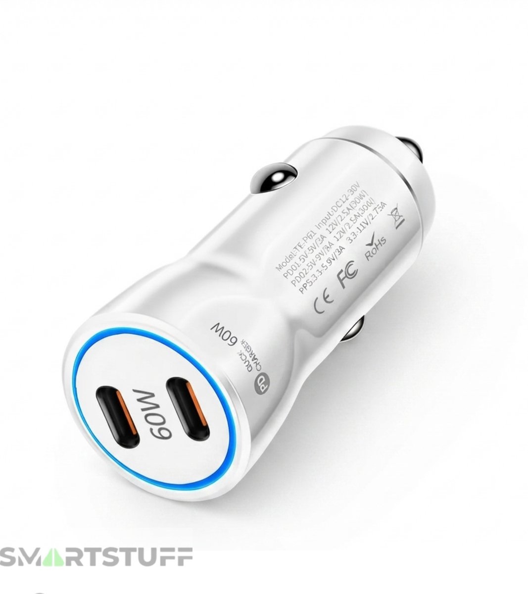 Smartstuff Autolader USB C 60W - Auto Oplader USB C - Auto Lader - USB Autolader - Autolader USB - Autoladers - Auto Snellader - USB Oplader Auto - Autolader USB C 2 Poorten - Auto Oplader USB