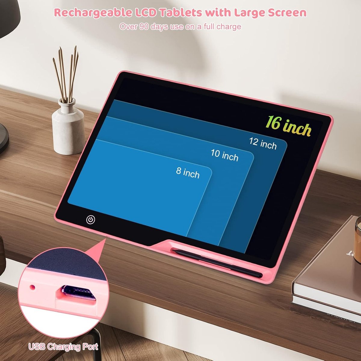 Magnetisch schrijfbord - Roze - 40,6 cm - Oplaadbaar LCD Schrijftablet - Educatief Speelgoed voor Kinderen