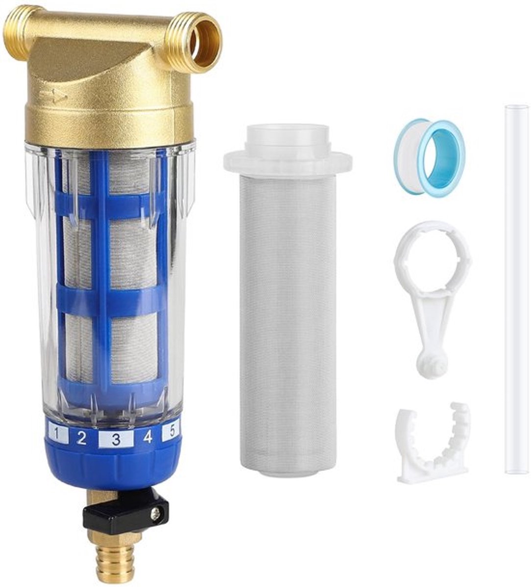Fijnfilter Herbruikbaar - Spin-down Sedimentwaterfilter - Roestvrij Staal - Corrosiebestendig Messing - 40μm Filtratie - Transparante Beker - Waterfilter