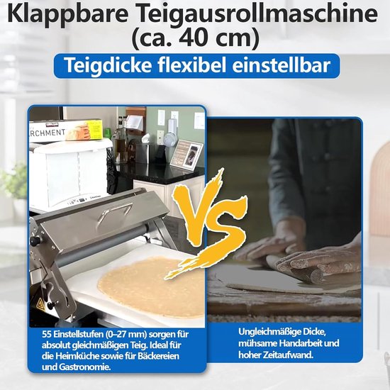 Deeguitroller Pastamachine - Deegroller Deegpers - Bakken Thuis - Verstelbare Dikte - 30cm Werkbreedte - Metaal — afbeelding 3
