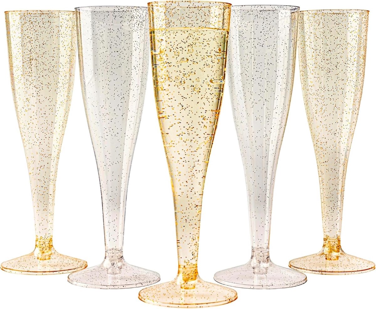 Plastic Champagneglazen - Gemengde Glitter - 120 Stuks - Elegant en Herbruikbaar - Voor Bruiloften, Verjaardagen en Feesten