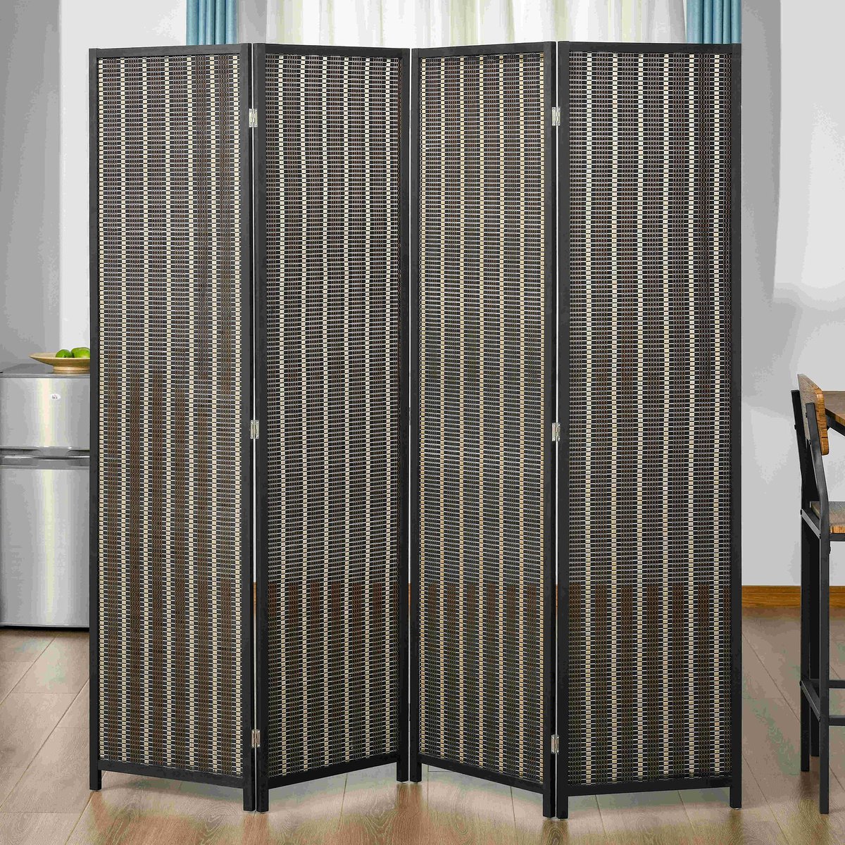 COVREO Kamerscherm 180x180 cm bruin hout, 4-delig opvouwbaar voor ruimteverdeling