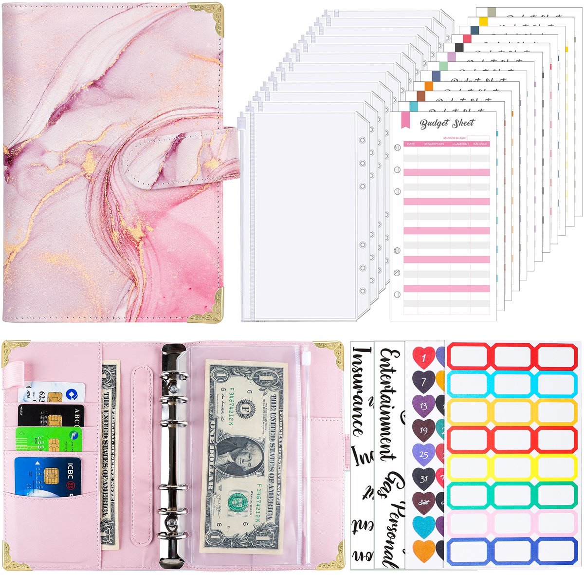 Budget Binder met Ritsvakken - A6 PU Leer Geld Bespaarder