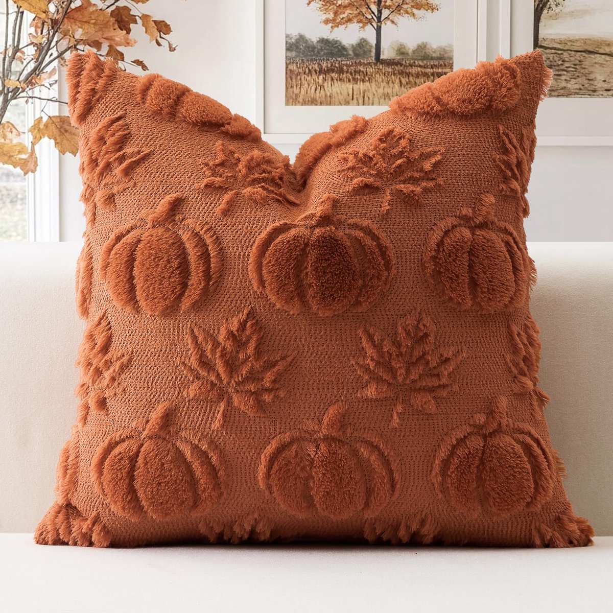 Kussenhoes met pompoen en ahornbladeren 40x40 cm