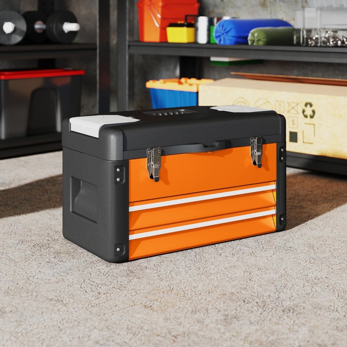 COVREO Gereedschapskoffer 49,7 x 25,3 x 28,9 cm oranje, staal, 2 lades