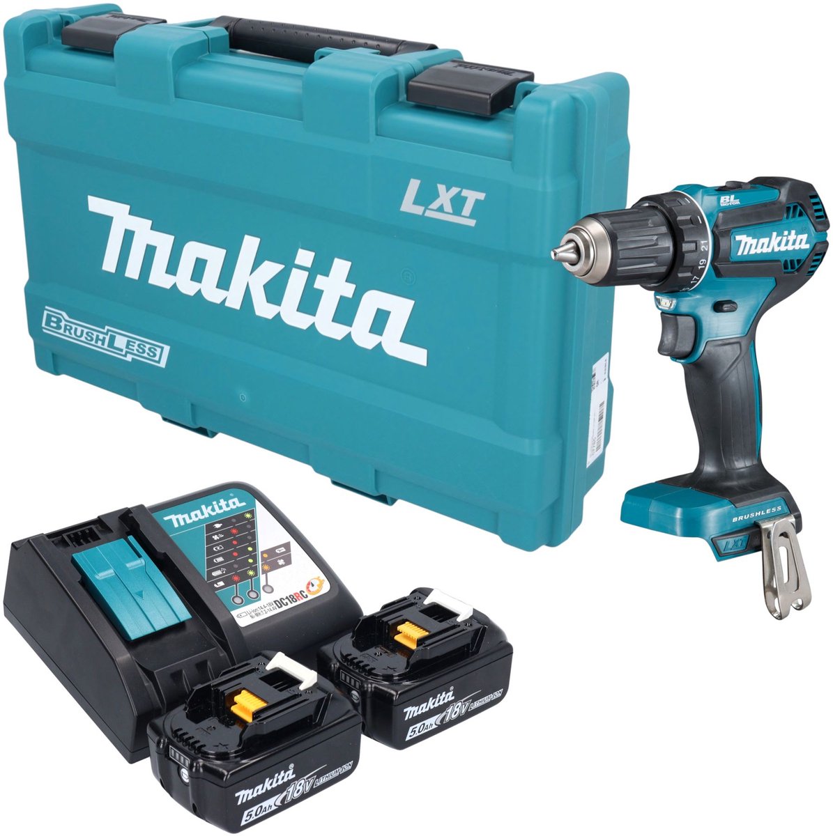 Makita DDF 485 RTK accuboormachine 18 V 50 Nm borstelloos + 2x accu 5,0 Ah + oplader + koffer