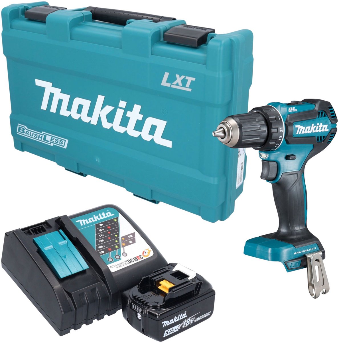 Makita DDF 485 RT1K accuboormachine 18 V 50 Nm borstelloos + 1x accu 5,0 Ah + oplader + koffer