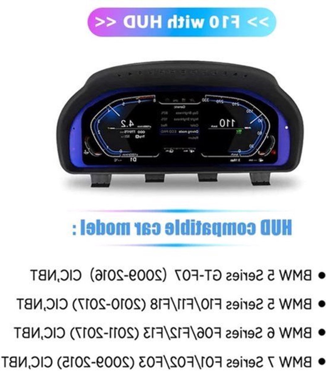 12,3 Inch Digitaal Dashboard – Virtuele Cockpit – LCD Instrumentenpaneel – Snelheidsmeter – Auto Display – Met HUD – Hoge Resolutie 1920x720 – Apple CarPlay Ondersteuning