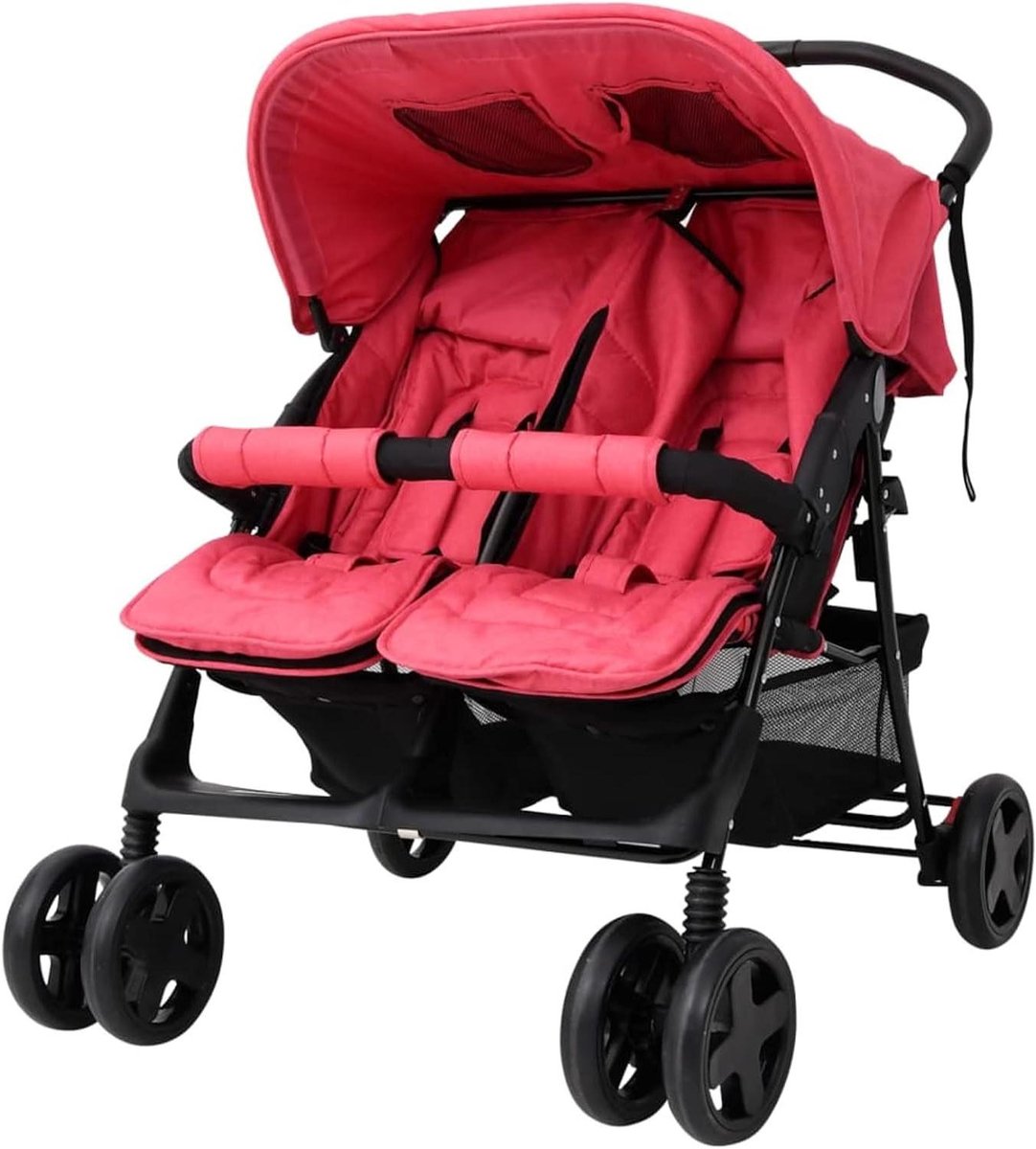 Kinderwagen - Duowagen - Kinderen Vervoeren - Stalen Constructie - Opvouwbaar - Rood