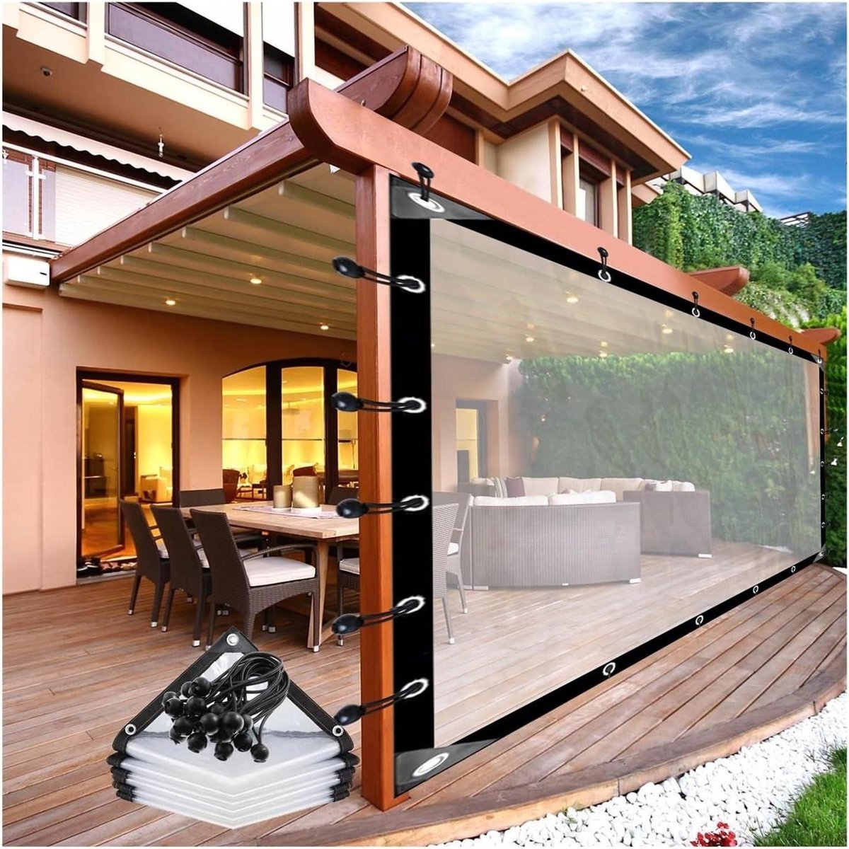 Transparante Gordijnen - Waterdichte Panelen - Buiten Leven - PE Plastic Zeildoek - 4x5m - Helder