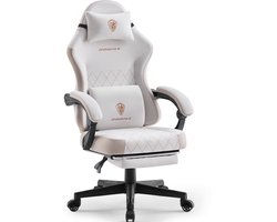 Dowinx Gamingstoel van Stof - Ergonomische Bureaustoel met Pocketvering - Massage Lendenkussen - Voetensteun - Verstelbare Rugleuning - 135 kg -Beige