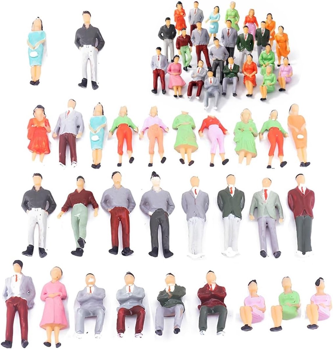 Miniatuur mensenfiguren voor musea, 30 stuks, beschilderde zittende en staande figuren, perfect voor diorama's en modelbouw