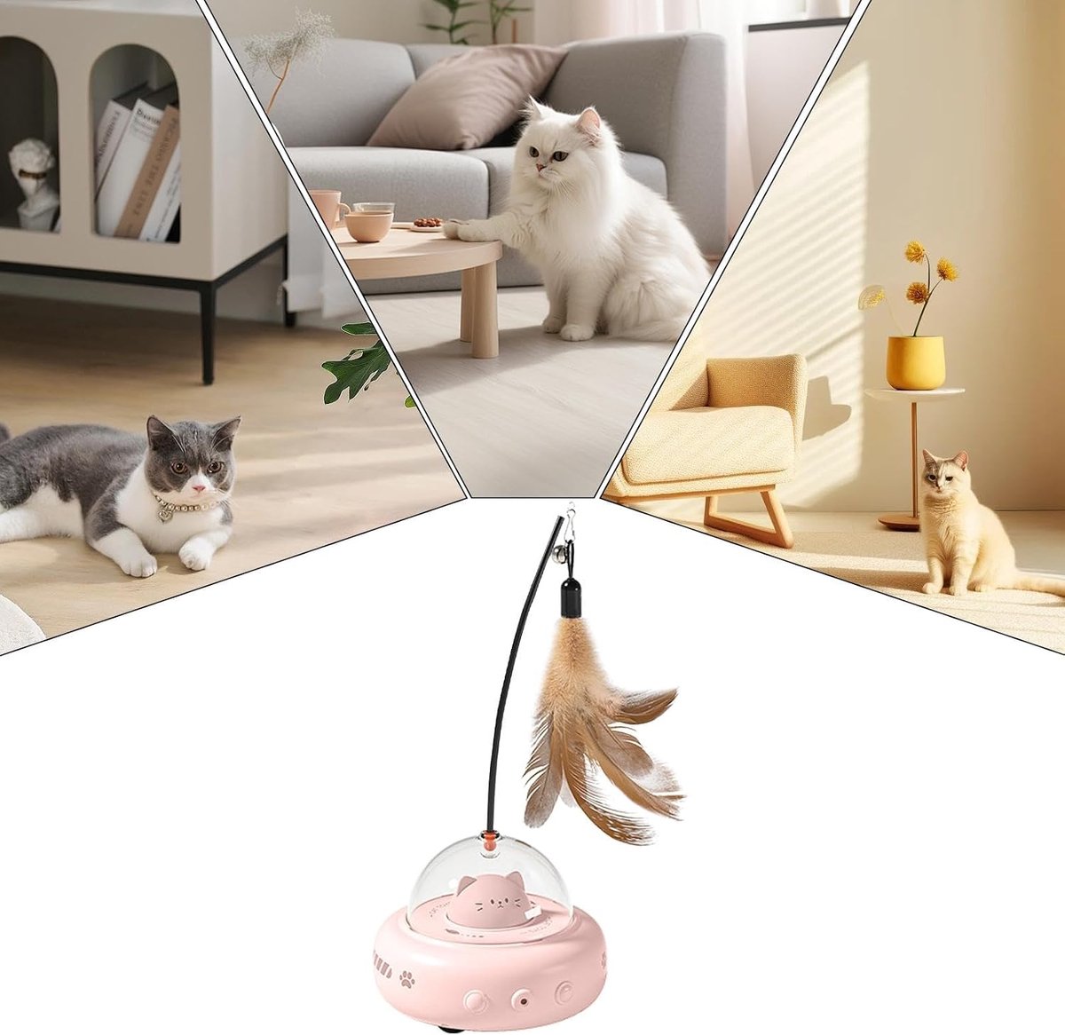 ZVD Automatisch kattenspeelgoed - elektronisch kattenspeelgoed - interactief kattenspeelgoed - kattenspel met sensor - kattenspeelgoed zelf inschakelen - USB-oplaadbaar - 360° rotatie - 1 stuk(roze)