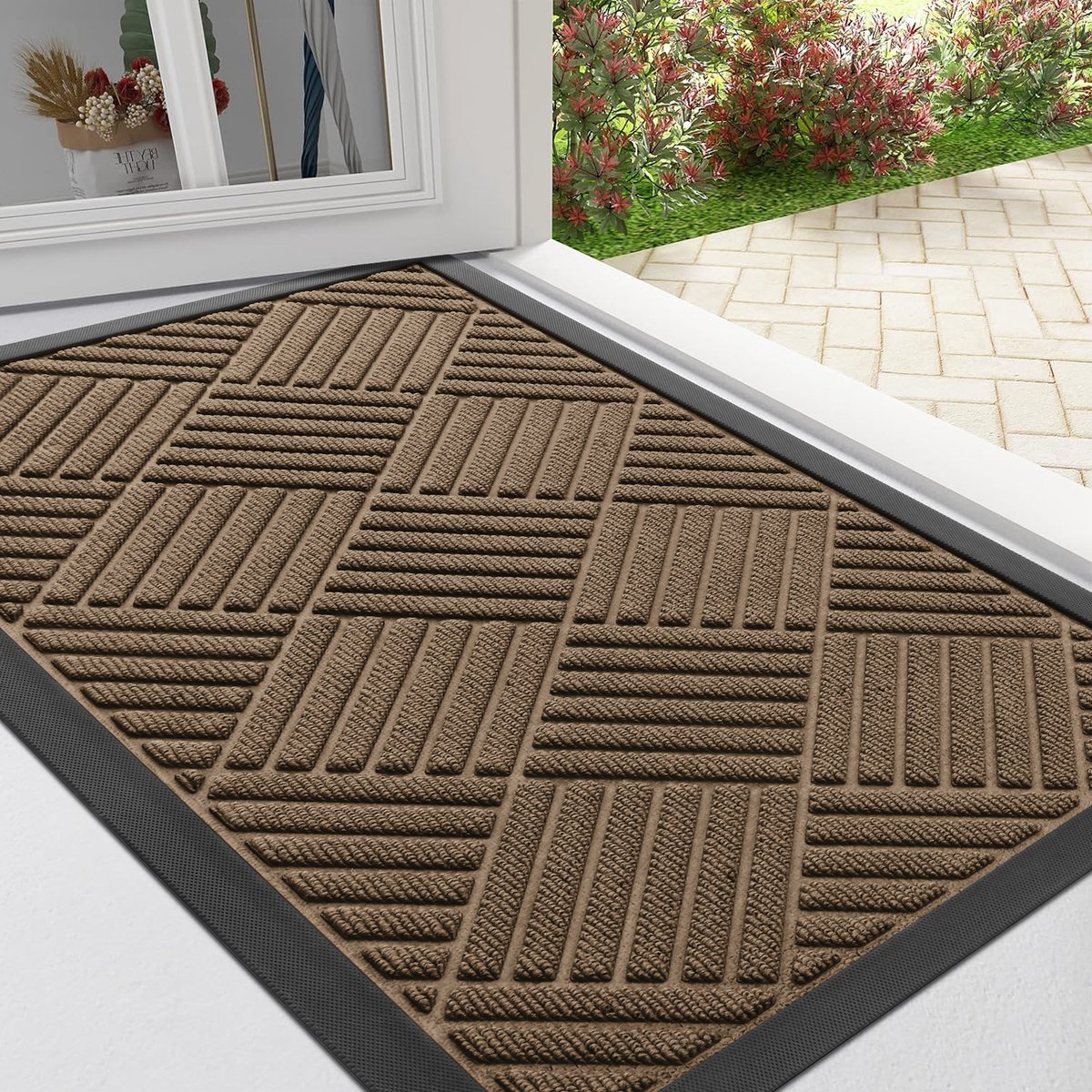 Homaxy - Deurmat - Binnen- en buitengebruik natuurlijke rubberen deurmat - Anti-slip en vuilafstotend -bruin - 58.5x89cm