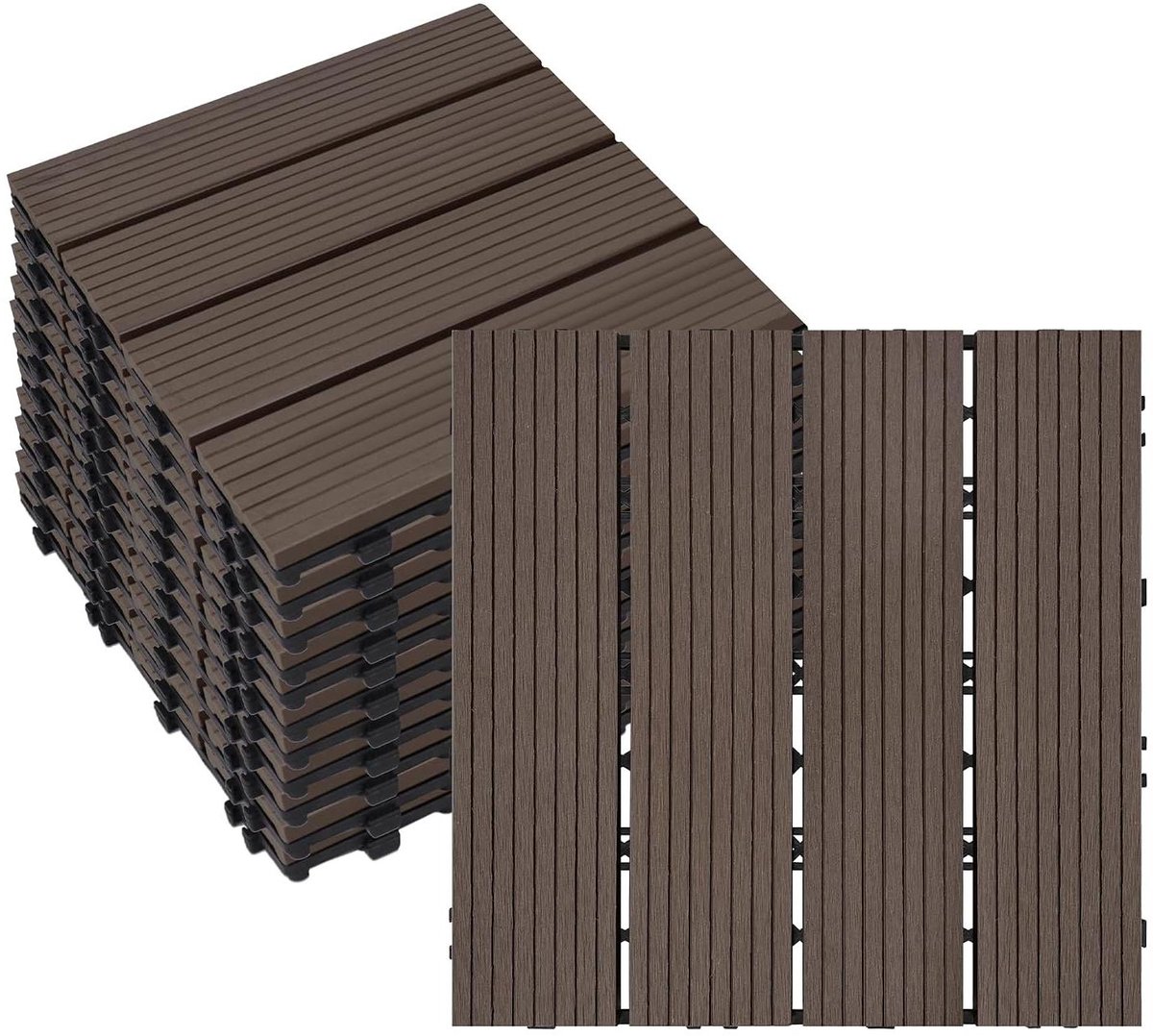 WPC kliktegels - Terrastegels Balkontegels - Buitenruimte Verfraaien - Drainagesysteem - 30 x 30 cm 11 stuks - Koffie
