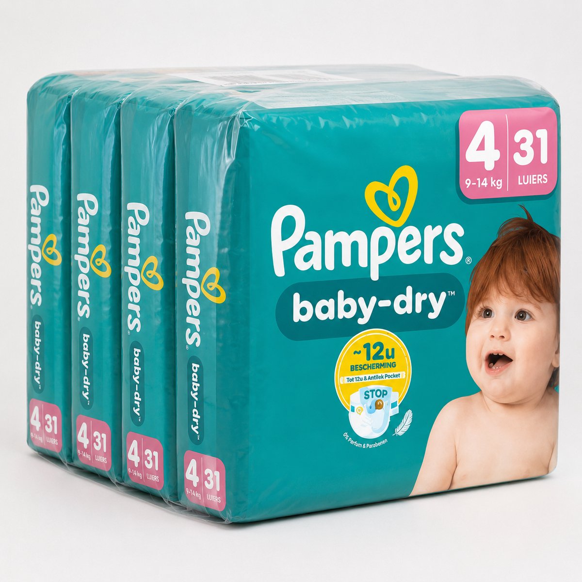 Pampers Baby-Dry Maat 4 Maxi – 9-14 kg – 4 x 31 Luiers – 124 Stuks – Voordeelverpakking