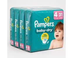 Pampers Baby-Dry Maat 4 Maxi – 9-14 kg – 4 x 31 Luiers – 124 Stuks – Voordeelverpakking