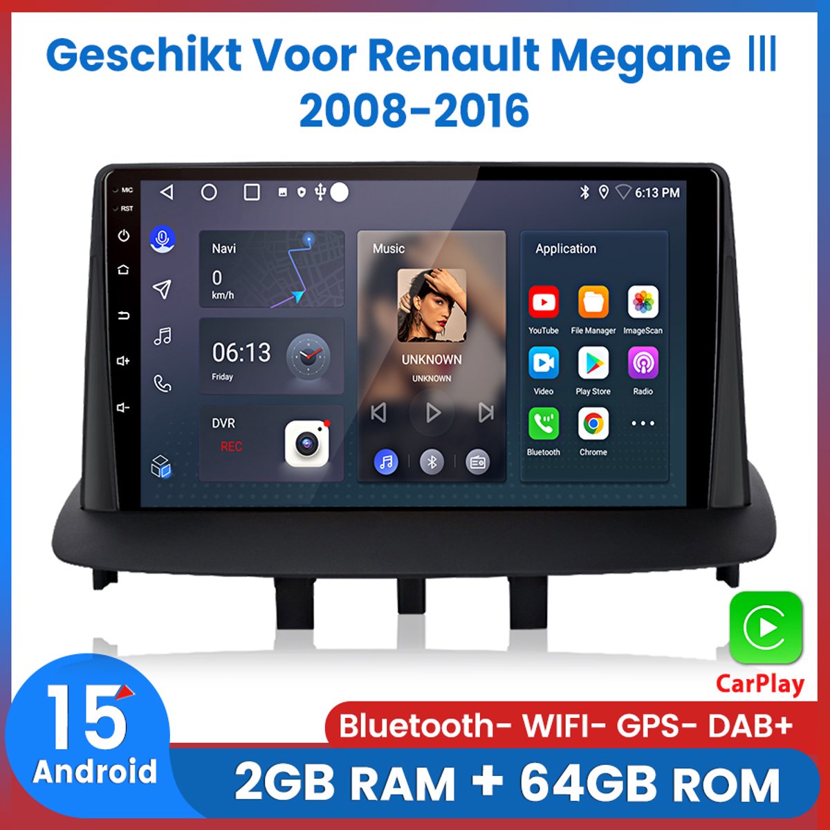 Awesafe Autoradio - Geschikt Voor Renault Megane III 2008 t/m 2016 - RAM 2GB + ROM 64GB - Draadloos Apple Carplay & Android auto - GPS Navigatie Bluetooth WIFI - Radio Scherm - 2008 2009 2010 2011 2012 2013 2014 2015