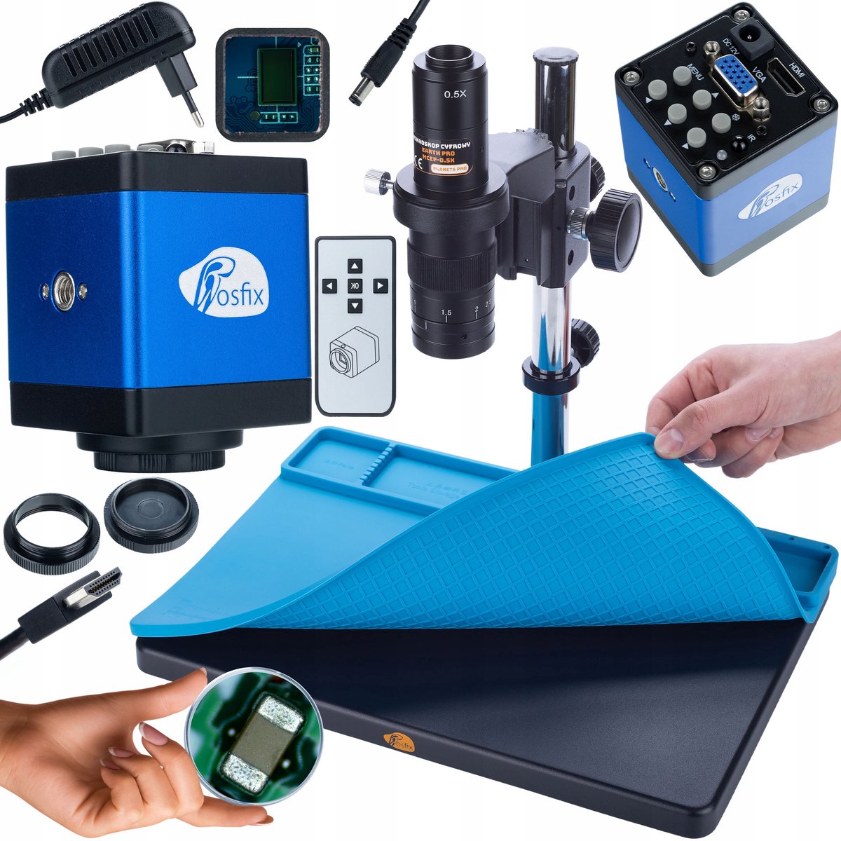 Rosfix Digitale Microscoop Set Earth Pro MCEP-0.5X - Draco KMDBP-HDMI-VGA 2MP, Siliconenmat