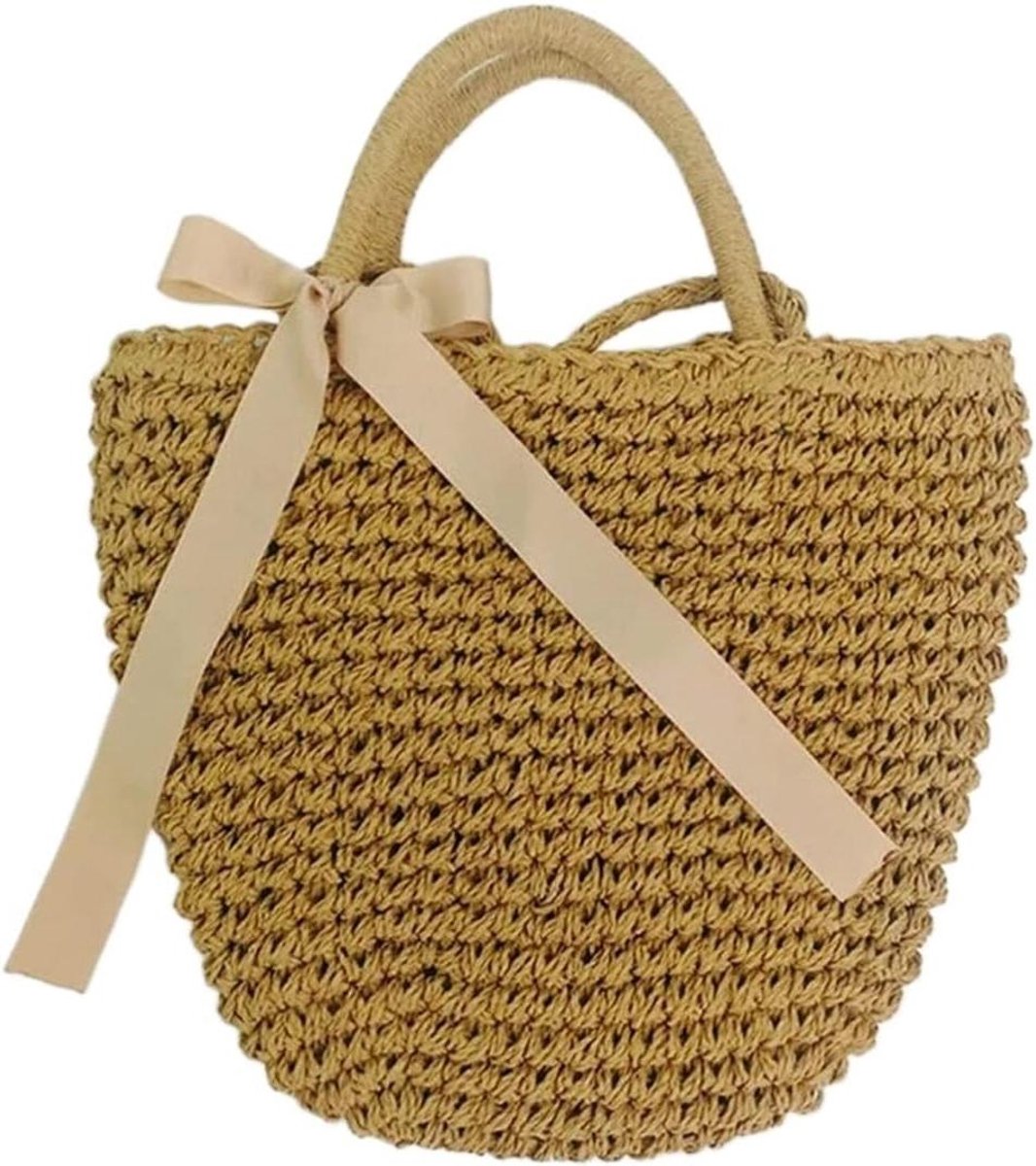 Rieten Draagtas - Stro Tas Handgemaakt - Strand Zomer Gebruik - Nauwgezet Vakmanschap - 30x22cm - Blauw Roze Zwart