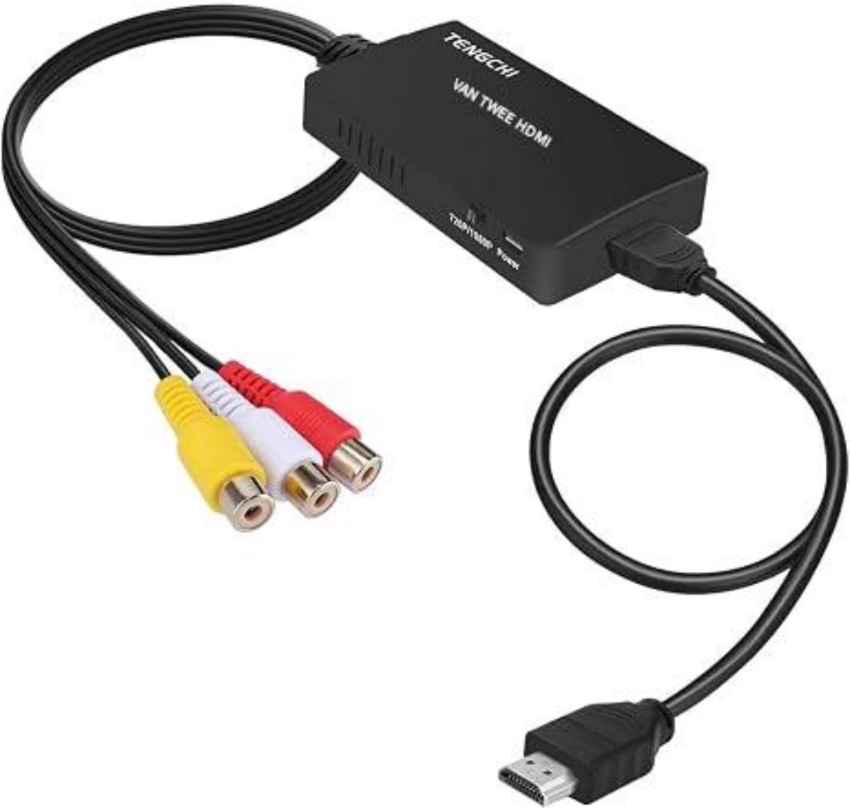 GELLDG Videoformaatomzetter - AV naar HDMI Adapter - 1080P Ondersteuning - Plug-and-Play met Geluid en Beeld Synchroon - Geschikt voor PS2 PS3 STB Xbox VHS VCR Blue-Ray DVD Spelers - Kunststof Behuizing - 1 Meter Kabel