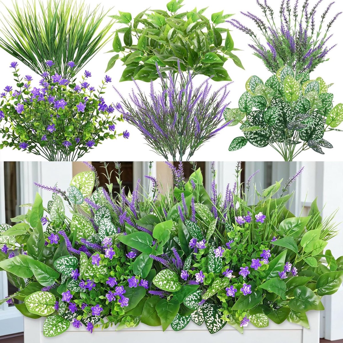 Kunstplanten - Groen - 33,5 - 50 cm - UV-bestendige Kunstplanten voor Buiten - Voor Tuin en Veranda
