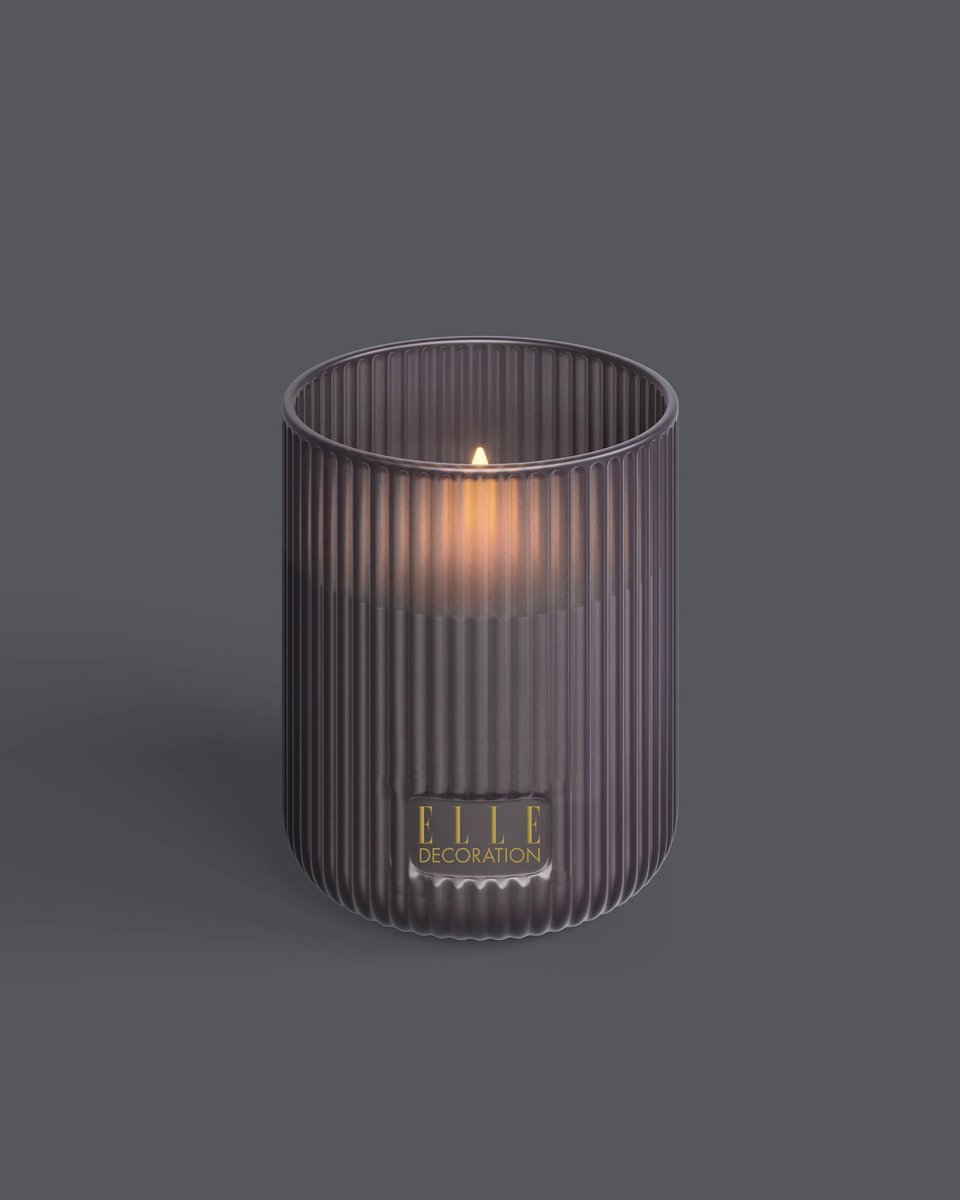 Elle Decoration - BELLEVILLE 1-lichts LED kaars in glas, 12 cm, paraffine, taupe geribbeld glas - luxe kado voor hem / haar