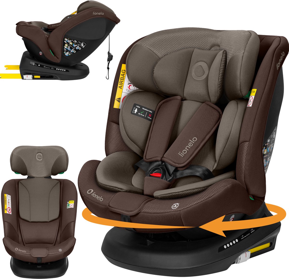 Lionelo Bastiaan Plus i-Size 4in1 Autostoel ISOFIX 360° Draaibaar – Van Geboorte tot 12 Jaar (40-150 cm) – RWF & FWF – Top Tether – Dri-Seat – 12-Standen Hoofdsteun – 6 Ligstanden – Brede Comfortzitting – i-Size