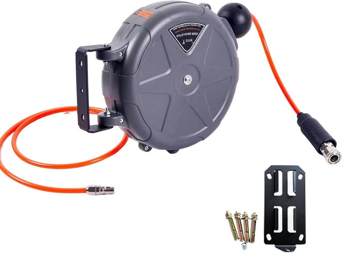 Luchtslanghaspel - Persluchtslanghaspel - Werkplaats Organisatie - Automatische Terugloop - 10 Meter - Grijs