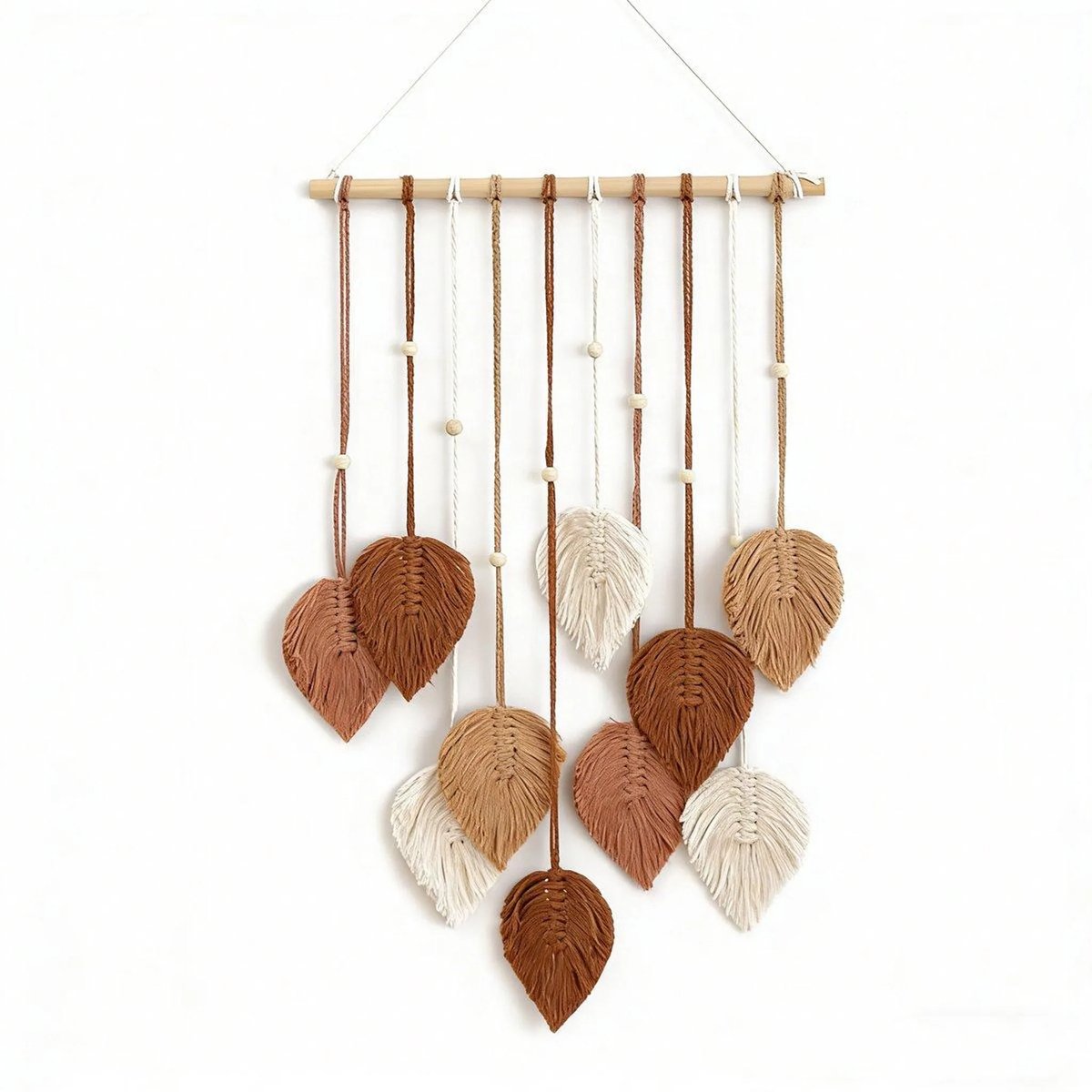 Casalora Macramé Wanddecoratie Blad – 60 x 40 cm – Boho Wandhanger – Geweven Katoenen Touw Muurdecoratie voor Woonkamer en Slaapkamer – Bruin