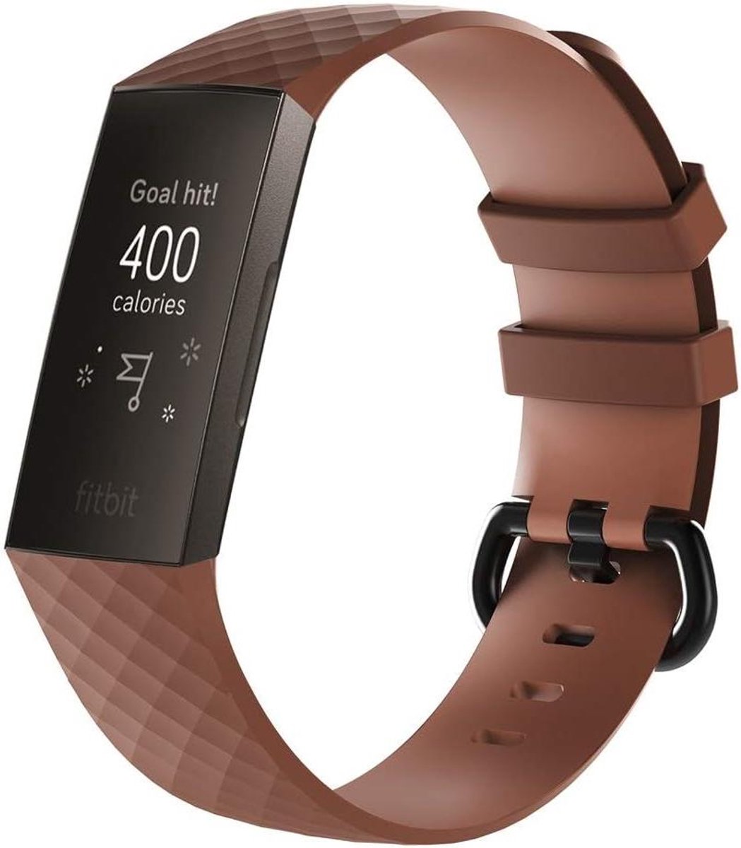 Fitbit Charge 3/4 Bandje - Horlogeband Siliconen - Dagelijks Gebruik - Diamant Patroon - Maat Small - Coffee