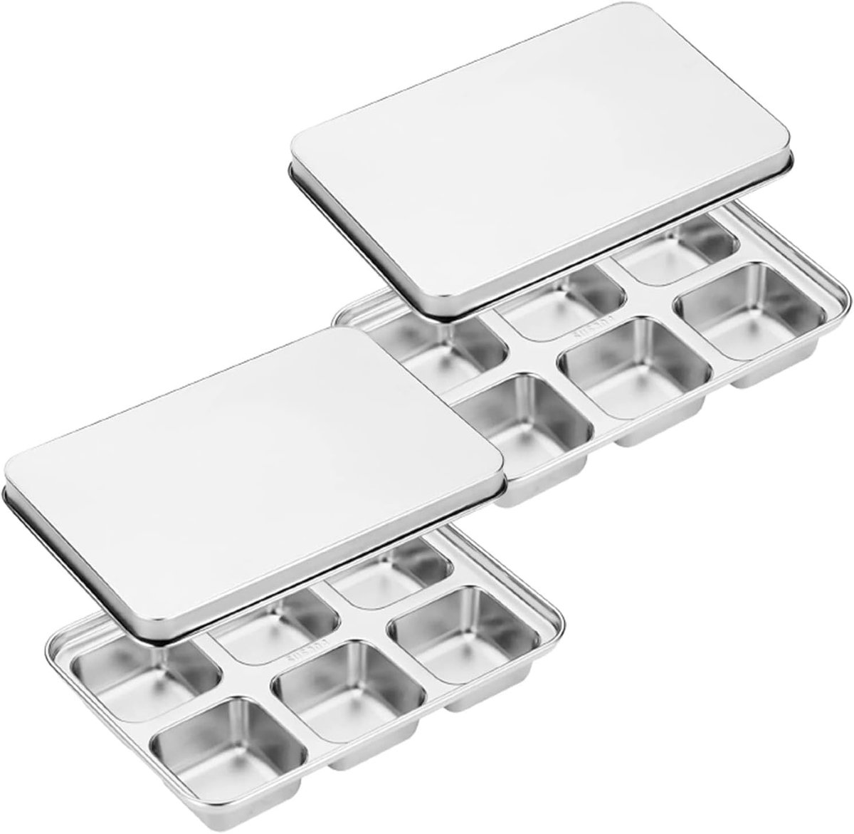 IJsblokjesmachine voor crushed ice - Roestvrij staal - 6 vakken van 5 x 5 x 2 cm - Met deksel - Voor cocktails en vriezer