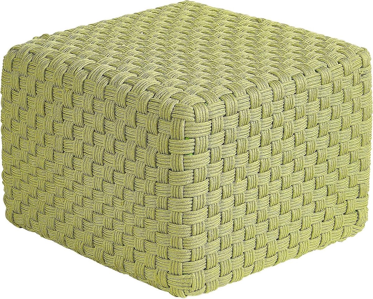 Handgeweven Poef - Ottomaan Voetenbank - Buiten Ontspannen - Weerbestendige Hoes - 50 x 50 cm - Groen