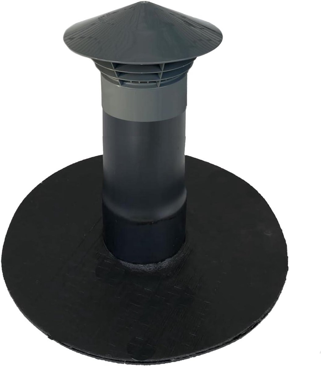Dakventilator Platte Dak - Afvoerlucht Ventilator - Ventilatie Garages - Weerbestendige Kap - DN 100 DN 110 - Zwart