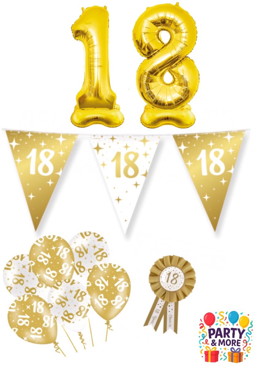 Party & More - 18 jaar - Luxe Gouden Feestdecoratie Set – Compleet Pakket – versiering