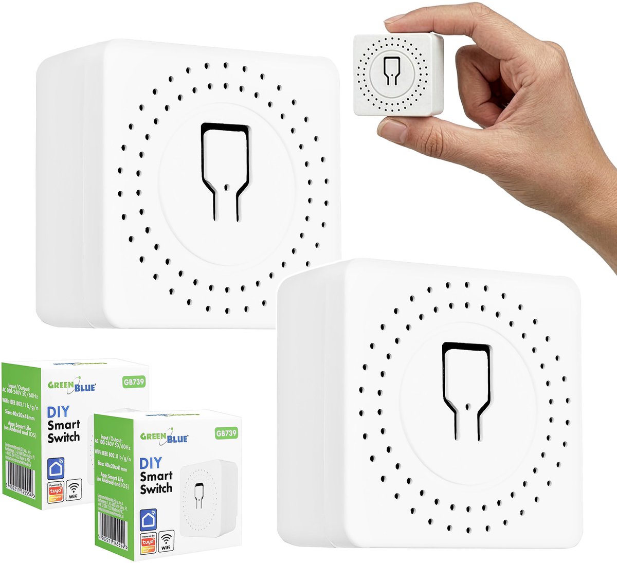 GreenBlue inbouw wifi schakelaar - 100-240 V wisselstroom, 50/60 Hz, max. 16 A, voor LED 150 W, GB739 - 2 stuks