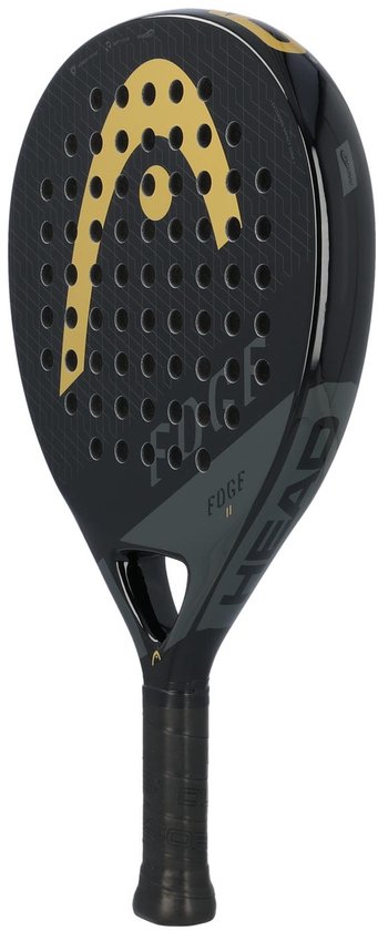 Zwarte padelracket van Head met een gouden Head-logo en de tekst 'EDGE'.